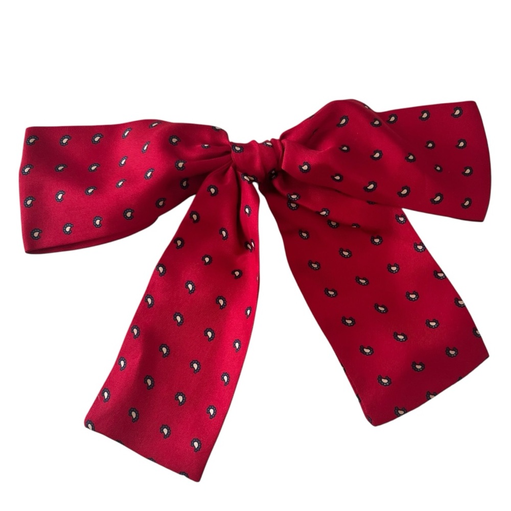 Vintage Pendragon Red Paisley Print Silk Bow Pin